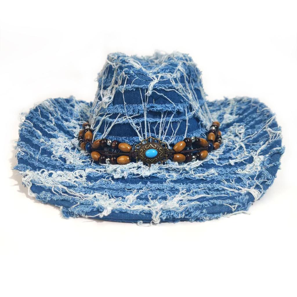 Popular Western Cowboy Hat Wood Bead Accessories Old Jazz Hat Outdoor Shade Sun Protection Top Hat