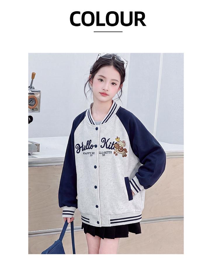Girls' Spring/Autumn 2026 Casual Baseball Jacket - Stylish Medium & Large Children's Top Trendy Wear