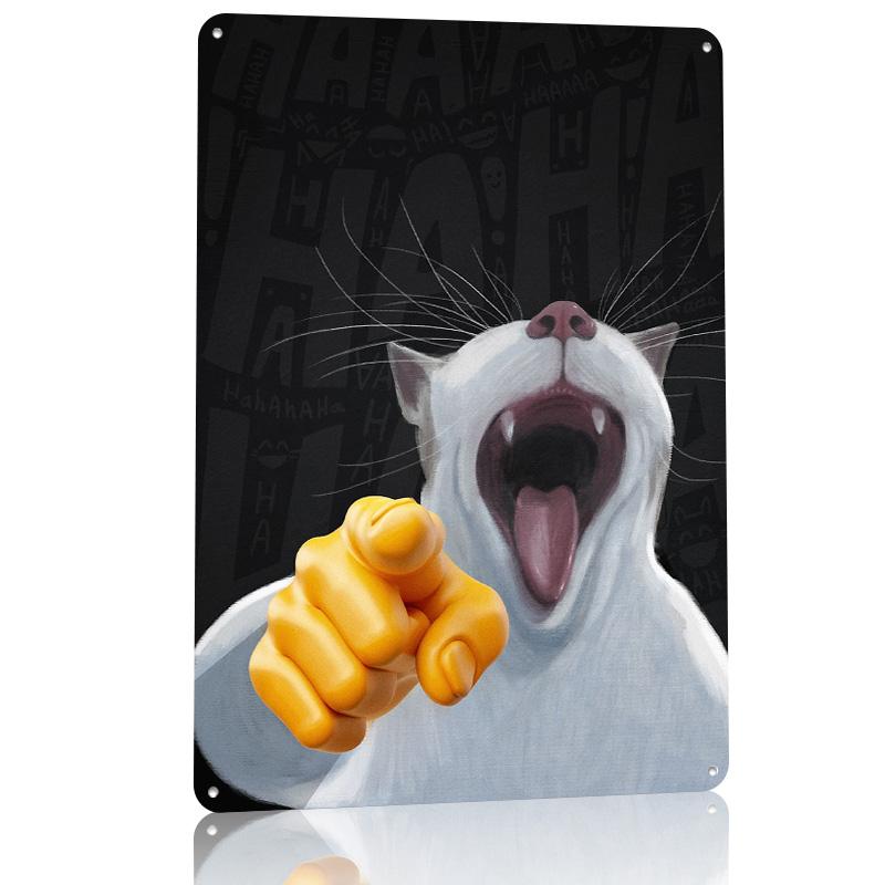 Laughing Pointing Cat Meme Tin Poster Customized Wall Art Retro Vintage Metal Signs for Fans Room Gaming Decoration Garage House