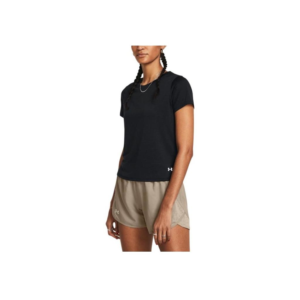 Under Armour Solid Color Brand Logo Round Neck Casual Pullover Short Sleeve T-Shirt Women T-Shirt Black 1382434-001