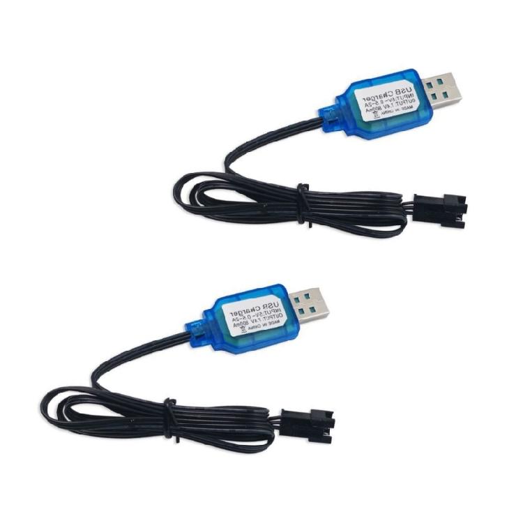USB Charger Cable SM2.0 2P Connectors for 7.2V 250mA NiMH NiCD Batteries with LED Indicator and Safe Charging