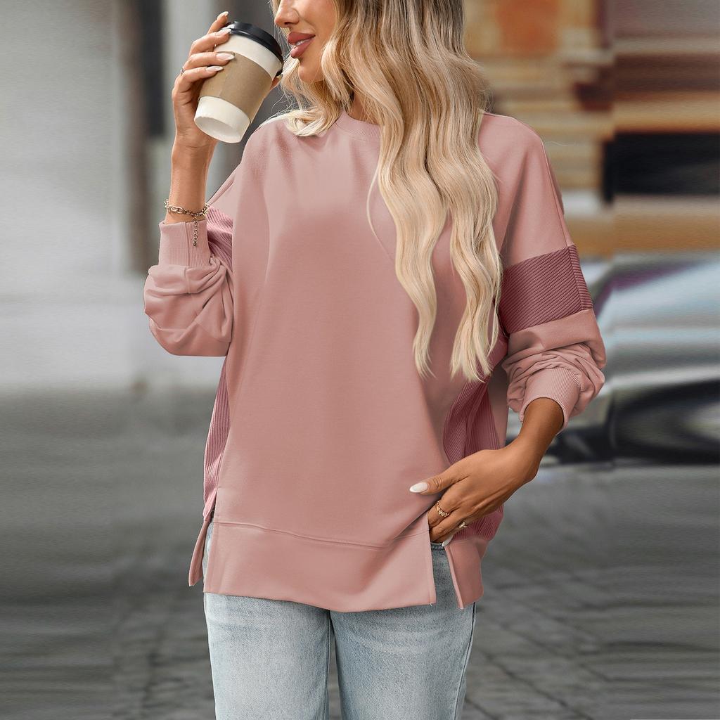 Women's Casual Splicing Long Sleeve Round Neck Sweatshirt