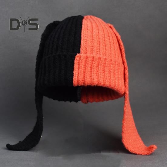 Cappello a Maglia Invernale Lungo con Decorazione Orecchie da Coniglio Colore a Contrasto Unisex Spesso Caldo Alta Elasticità Antivento Copricapo Cappello per Clima Freddo per Sci e
