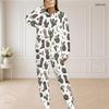Women Plus Size Printed Two Piece Set Round Neck Long Sleeve Top And Long Pants