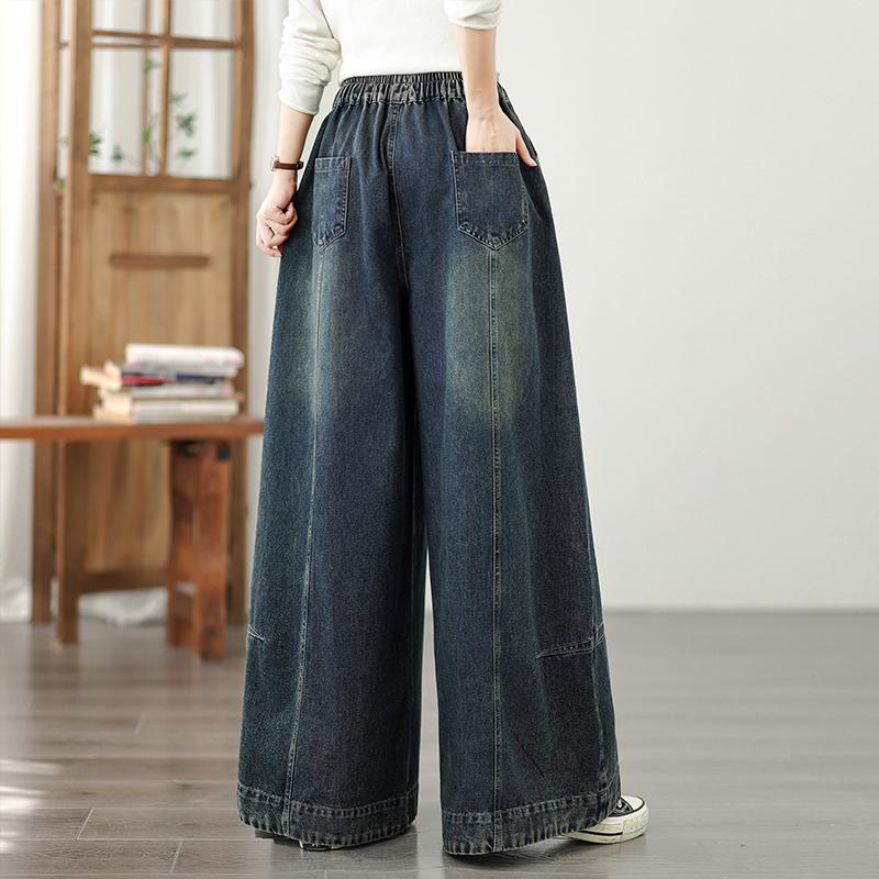 DIMANAF 2025 New Elastic Jeans Harlen pants Basic Women Loose Denim Trousers Big Casual Blue Pants