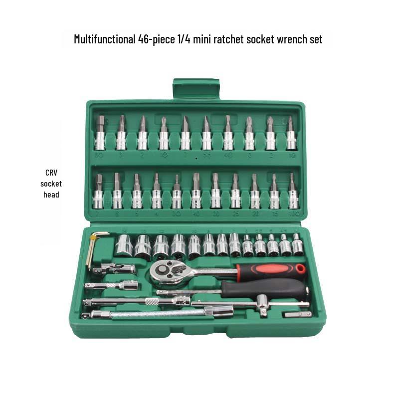 46-Piece Small Flying Socket Set with 1/4 Hex Ratchet Wrench for Car Repair & Multifunctional Use