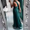   new temperament commuter ins long dress solid color suspender dress evening dress backless