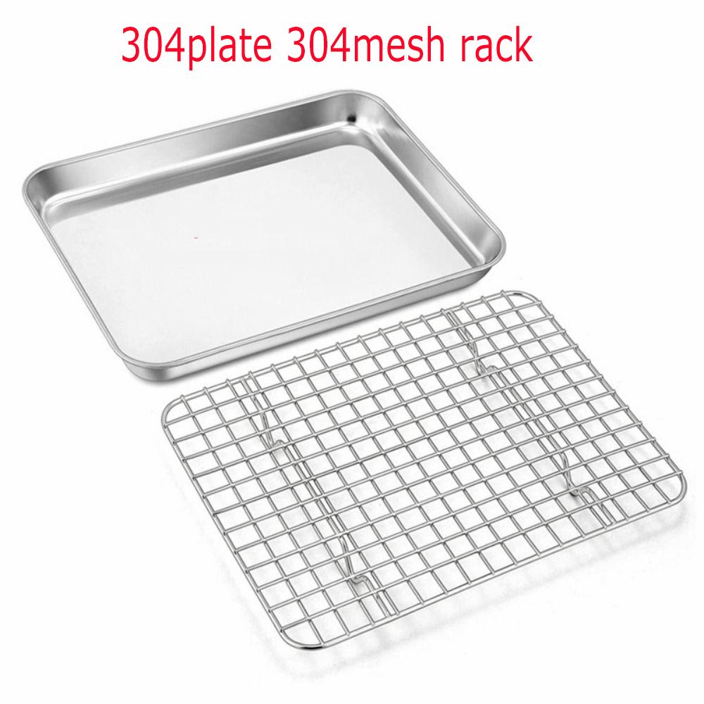 Stainless Steel Baking Sheet with Cooling Rack Set Nonstick Rust Free Square Baking Plate Heavy Duty Non Toxic