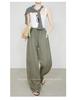 Women's White Straight-Leg Linen Pants, Elastic Waist, Spring/Summer Old Money Style, Extended Length.