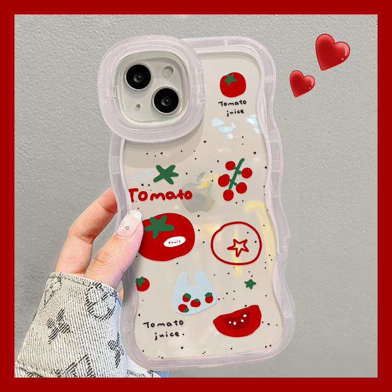 Red Tomato Is Suitable for Apple 17promax Transparent Mobile Phone Case Iphone15 Bracket 16 Silicone 14 Niche 13 Women