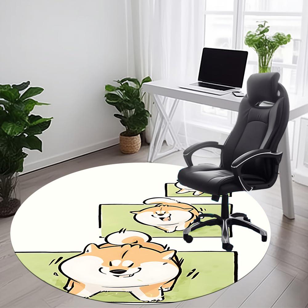 1PC Puppy Playful Office Round Area Rug, Mat Suitable ForOffice, Under Office Chairs Bedroom Living Room Home Decor, Room Deco