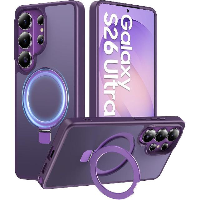 Magnetic Stand Phone Case Suitable for Samsung S26Ultra Protective Cover with Matte Skin Feel and Semi-transparent S25Fe4