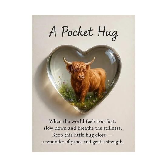 Highland Cow Pocket Hug Mini Heart Shaped Highland Cow Ornament with Inspirational Card Heartfelt