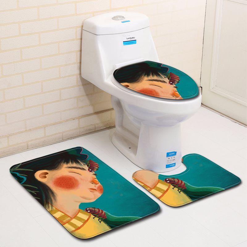 3D Painted Bathroom Toilet Three-Piece Floor Mat Door Mat Bathroom Carpet