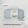 Creative Large Capacity Three-Color Plaid Patchwork Pencil Case – Stylish Handheld Stationery Bag for Students