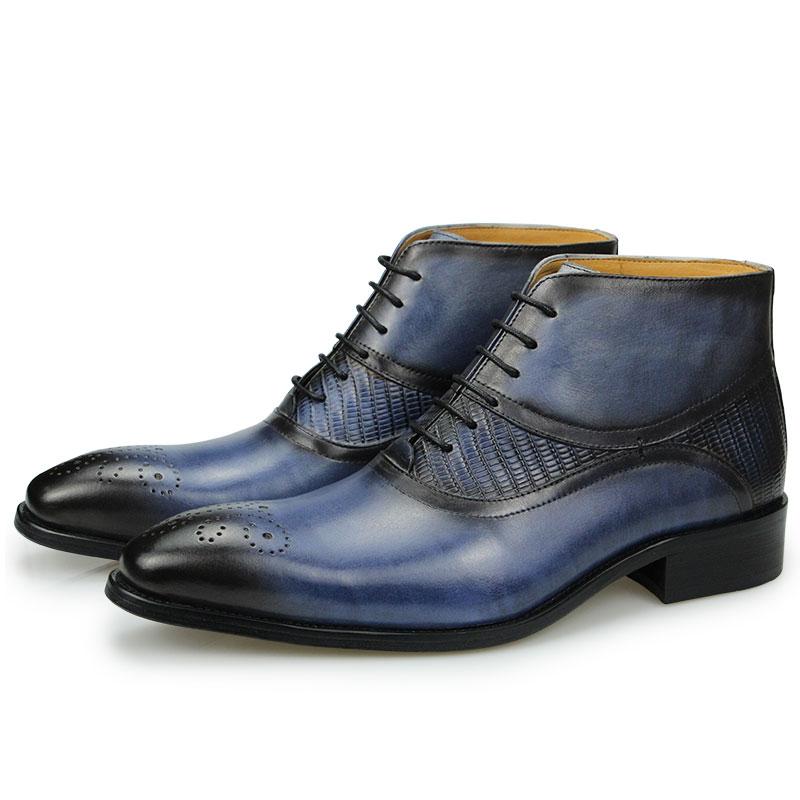 Fashion BusinessMen Ankle Boots Handmade With Genuine Cowhide Leather Matches Office Dress Suits Oxford Social Lace Up Male Fashion Boot