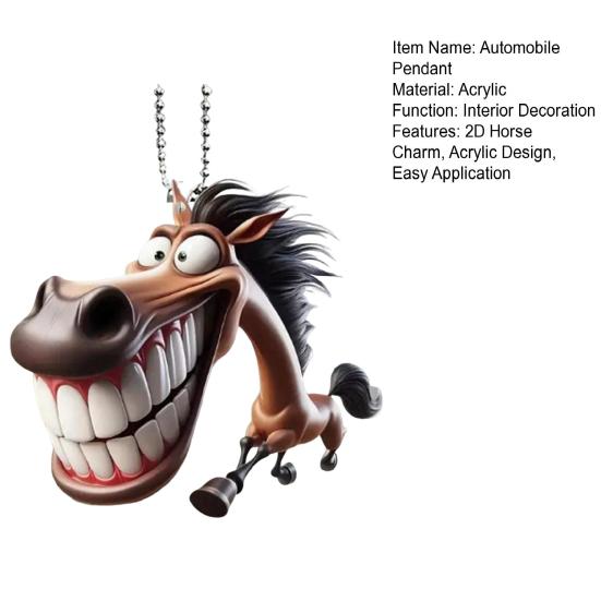 Funny 2D Horse Car Pendant Cartoon Prank Flat Decoration Acrylic Vehicle Interior Decor Ornament Auto Accessory