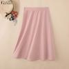 ZANZEA Saias midi soltas de cor sólida e cintura elástica casual feminina