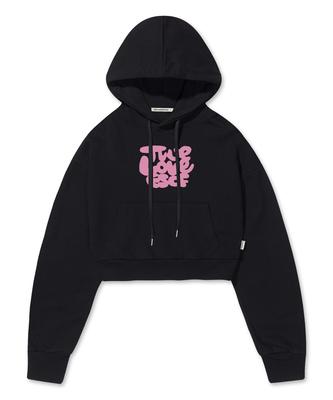 True Love Print Crop Hoodie Black