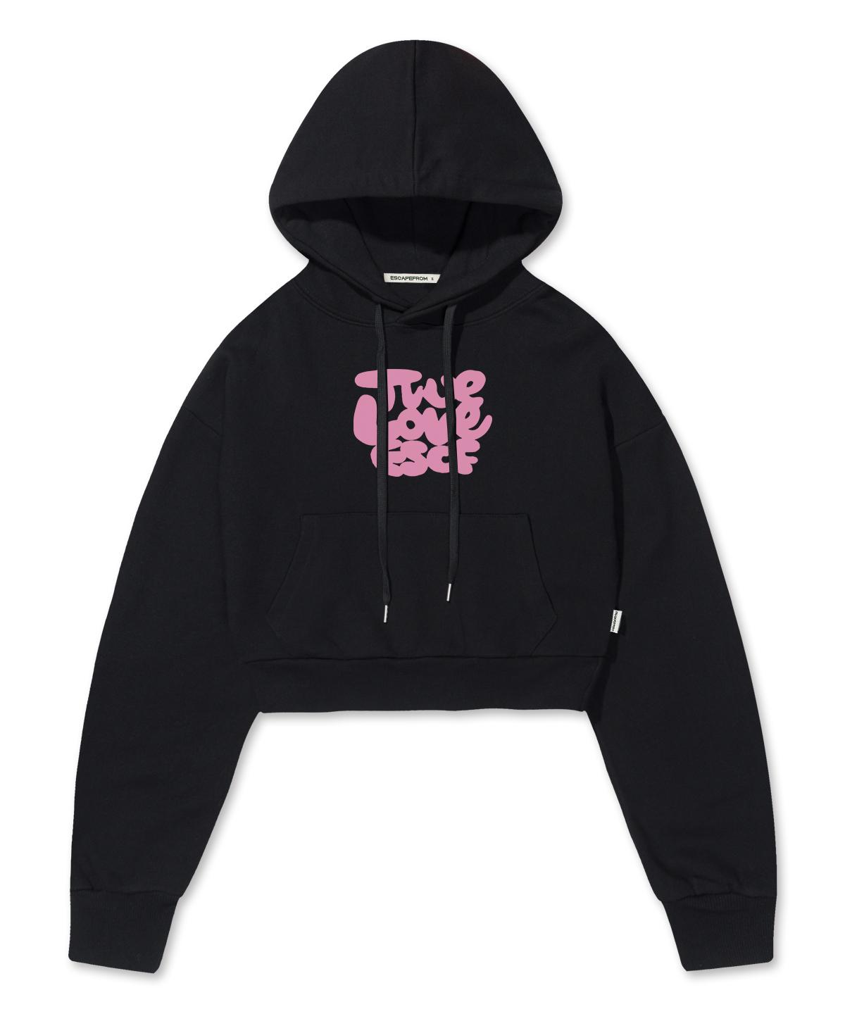 Escape From True Love Print Crop Hoodie Black Free(M)