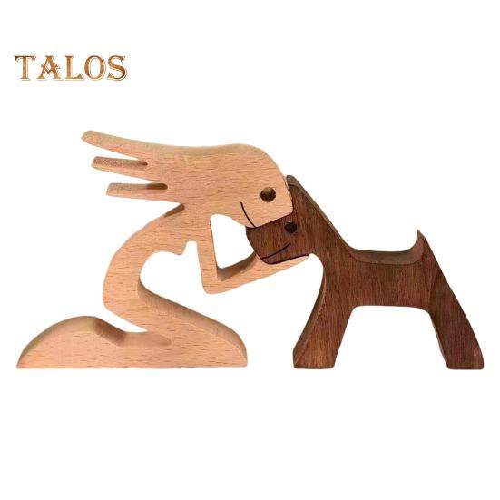 Dog Wooden Sculpture Pet Memorial Gift Dog And Man Woman Statue Home Decor Puppy Family Figurine Gifts for Dog Lovers