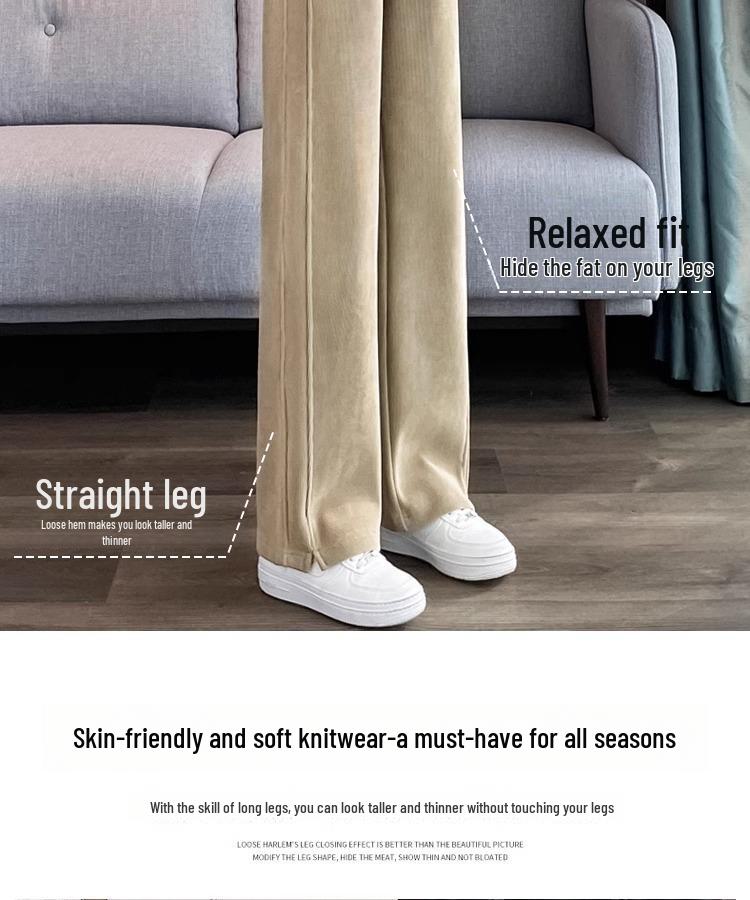 Schlanke Chenille Hose mit hohem Bund im Bananenschnitt - Damen Straight Leg für alle Jahreszeiten