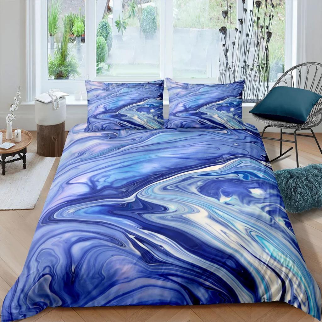 Chic Marble Duvet Cover Microfiber Mint Gold Glitter Turquoise Bedding Set Abstract Aqua Blue Quilt Cover Single Twin Full Size