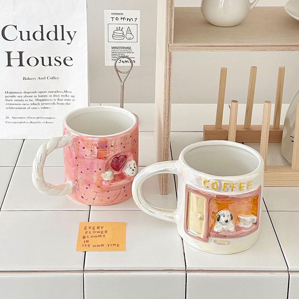 Cartoon Relief Animal Mug Cute Dog Chic-Style Hand Painted Coffee Milk Ceramic Cup Heat-resistant Breakfast Cup Couple Gift