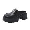 Autumn bag head half slippers women's retro small leather shoes muffin thick sole one pedal buckle with cool slippers