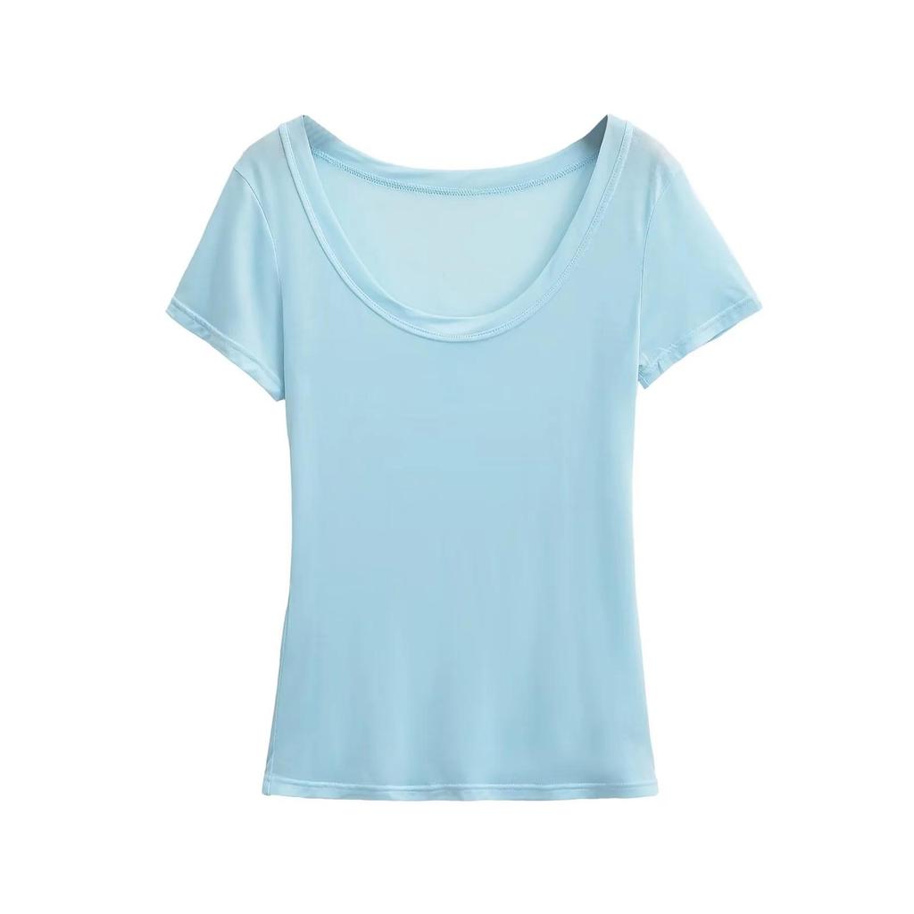 2025 Summer Women's Lyocell U-Neck Loose-Fit Short-Sleeve Top