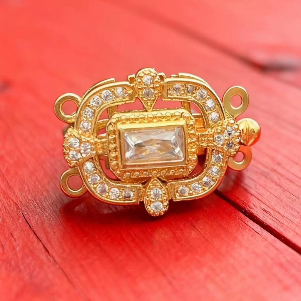 18k Gold-Plated Silver and Zircon Double-Row Necklace Bracelet with Rectangle Clasp