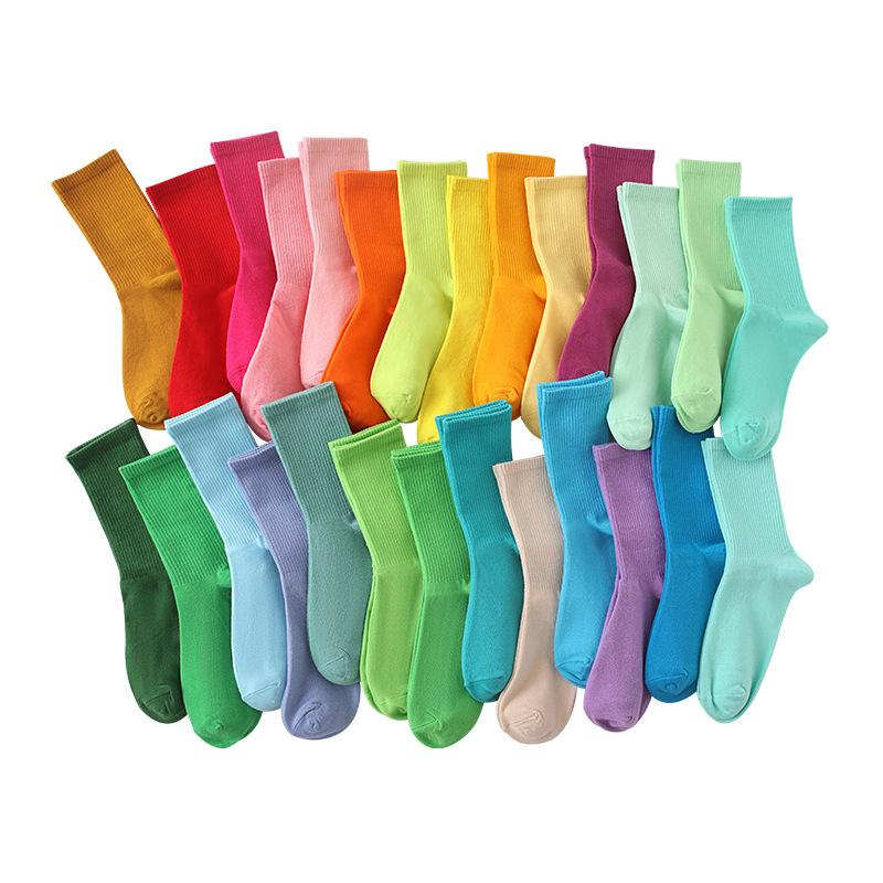 Female Spring and Autumn Thin Style Pure Color Candy Color Movement In The Tube Pile Socks