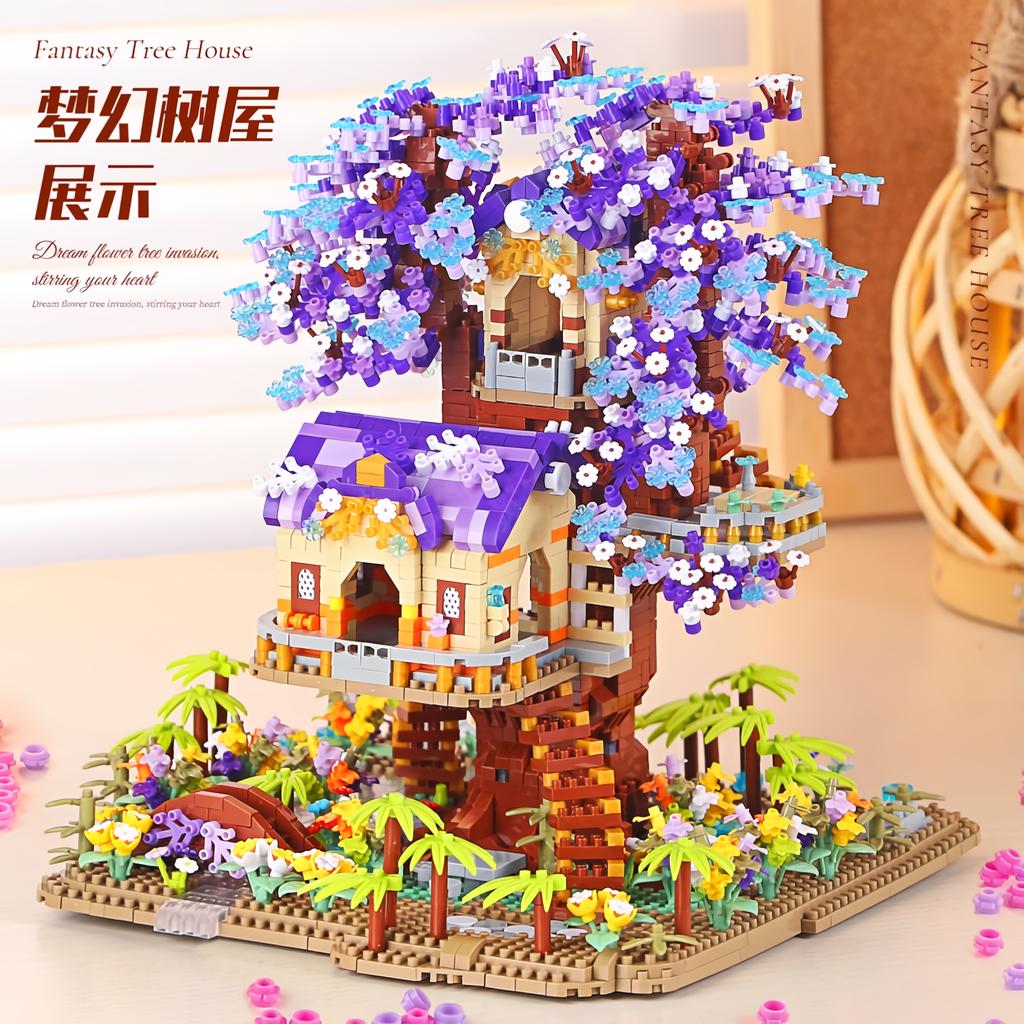 Mini Sakura Tree City Series Building Blocks Cherry Blossom Architecture Bricks Treehouse Model Gift for Girls and Kids