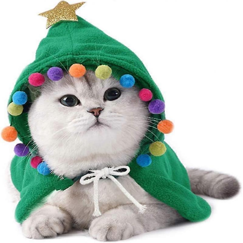 Pet Christmas Costume Puppy Xmas Cloak With Star And Pompoms Cat Santa Cape With Santa Hat Party  Small To Medium Sized Dog