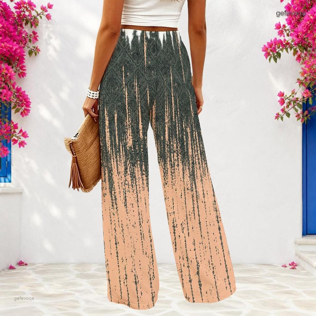 Women Plus Size High Waist Abstract Printed Loose Wide Leg Full Length Pants
