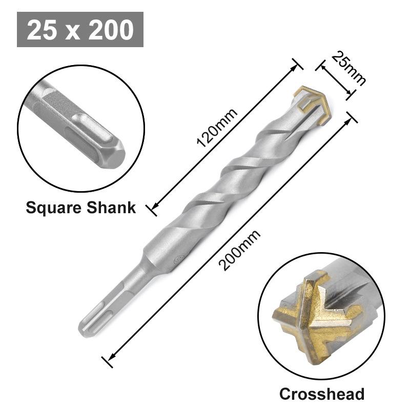 Cross Bit Four-Blade Electric Hammer Bit Carbide Impact Drill Concrete Reinforcement Square Shank Round Shank Five-Pit Shank