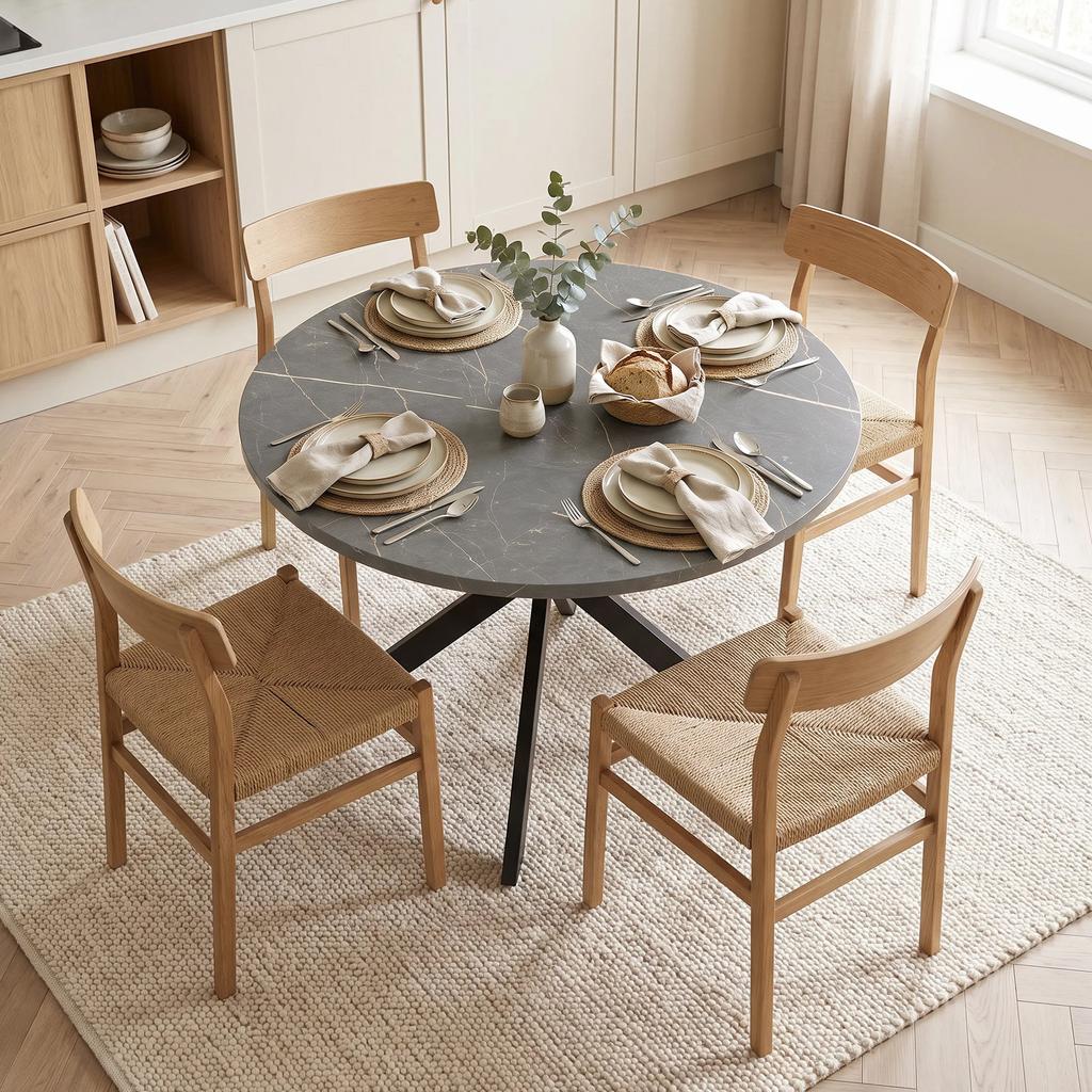 Tavolo da Pranzo Estensibile per 4-6 Persone, Tavolo da Cucina in Look Industriale con Gamba a Ragnatela, Nero