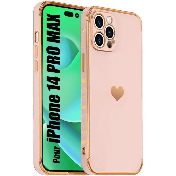 Coque de téléphone - Luxe - pour iPhone 14 Pro Max - Rose - Motif Cœur - Souple TPU