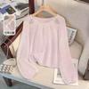 Knitted Shirt for Women Solid Color Hollow Round Neck Top Thin Long Sleeve Pullover Shirts