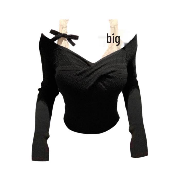 

Pure Desire Lace One-Shoulder Slimming Top for Women, Autumn/Winter Long-Sleeve Faux Two-Piece Medium чёрный