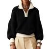 Women's Color Block Half-Zip Turtleneck Knit Sweater Top for Casual Wear