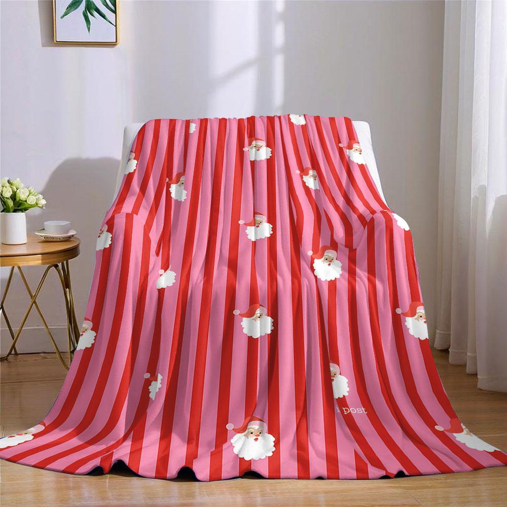 Cute Santa Ditsy Flannel Blanket Warm Soft Halloween Christmas Couch Warm Cozy Decorative Decor Gift for All Season