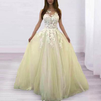 Kadın Gece Elbisesi Çiçek Aplike A-line Büyük Salıncak Prenses Tarzı Kolsuz Backless Yuvarlak Boyun Dantel Örgü Patchwork Düğün Parti Maxi Elbise