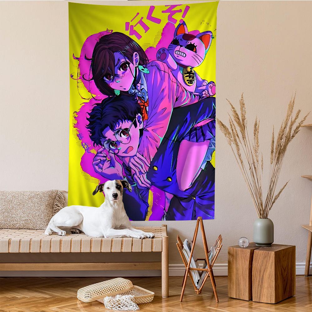 Urban Anime Girl Tapestry Wall Hanging Bold Eyeglasses Expressive Characters Perfect for Otaku Bedroom Trendy Room Decor