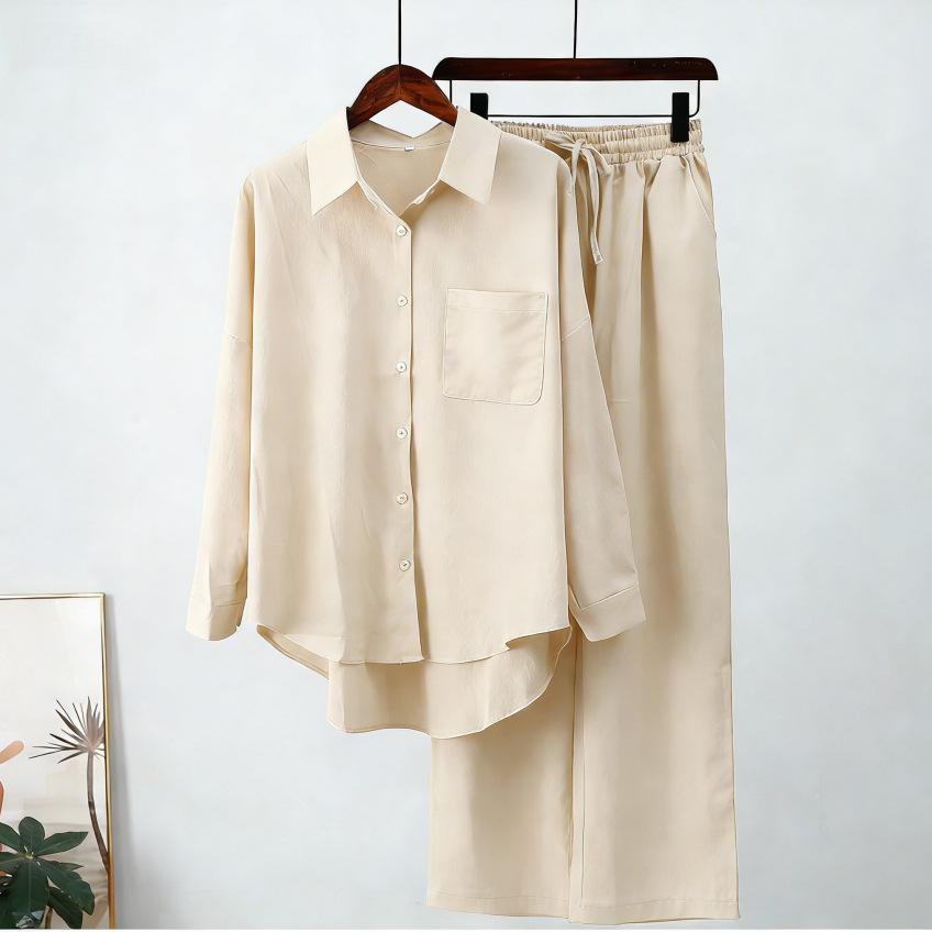 South East Asia Autumn and Winter Large Size Loose Elastic Wrinkle Long Sleeve Shirt Wide Leg Pants Fashion Casual Sports Suit