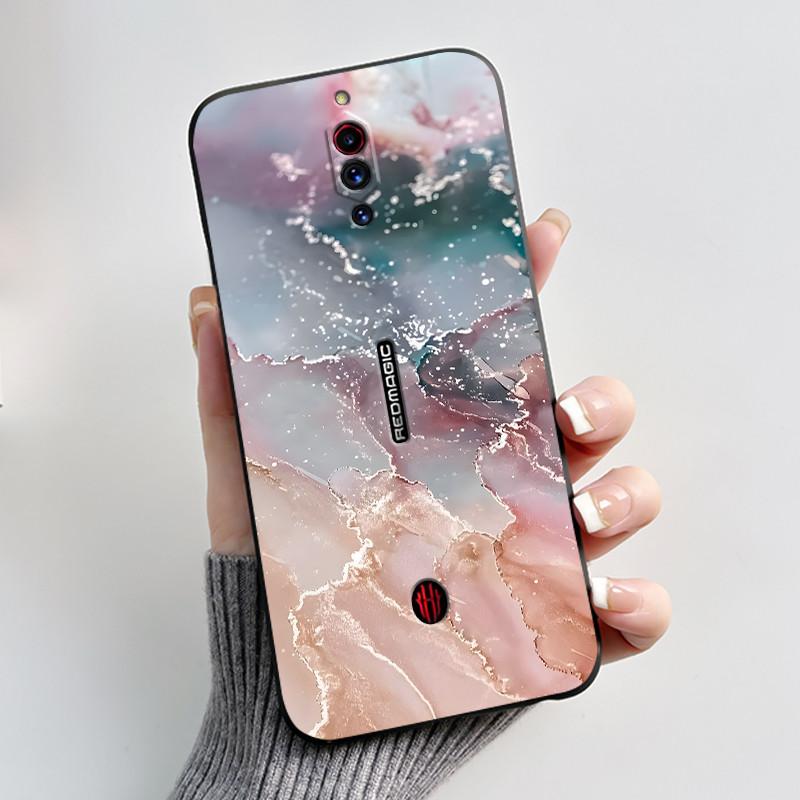 Case For ZTE Nubia Red Magic 5G 5S Cute Heart Rabbit Black Matte Soft Silicone Protective Back Cover RedMagic 5G 5S Phone Case