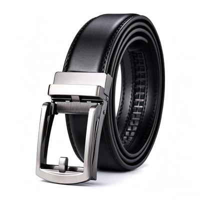 [Hsuivbau] Men's Business Belt - Automatic Locking, Large Size, Genuine Leather Belt - Easy To Use, Suit, No Holes, Business, Gentleman, 75-120cm,
