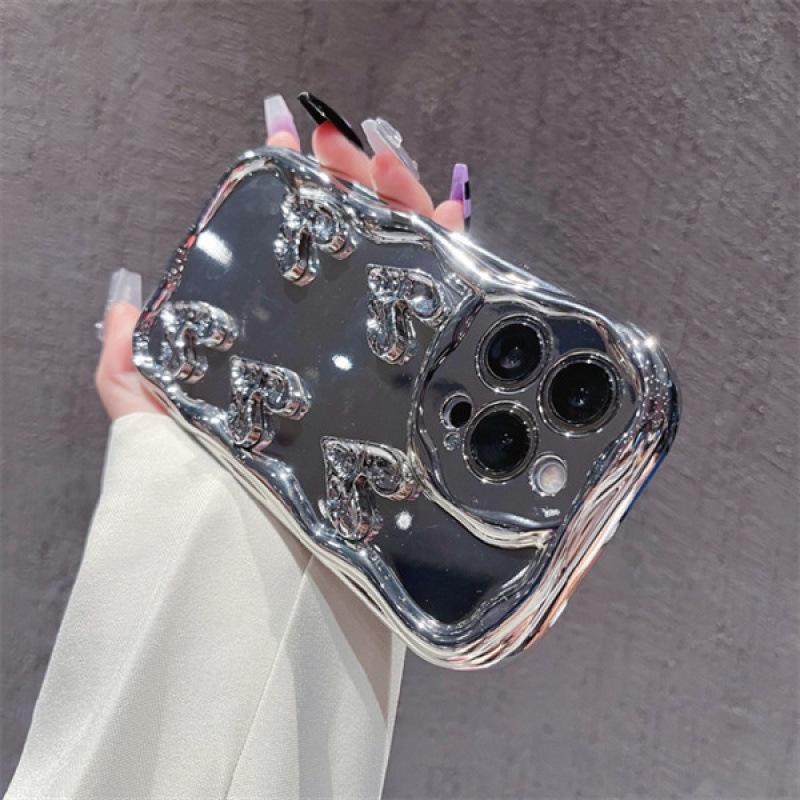 Coque de téléphone plaquée électrique en forme de cœur avec motif crème pour iPhone 17 Pro Max/15/14/11