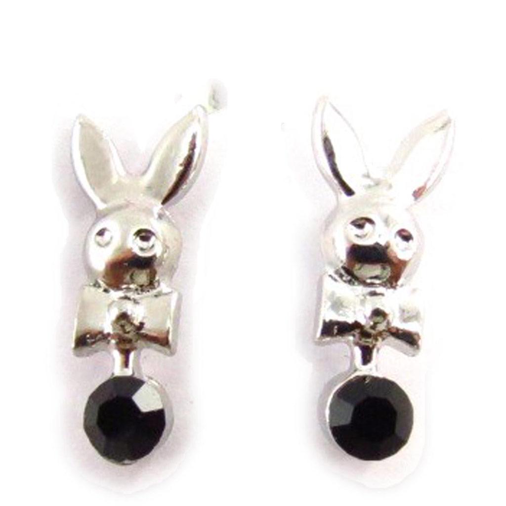 Les Trésors De Lily [J5954] - Silver Black 'Lapinou' Designer Earrings