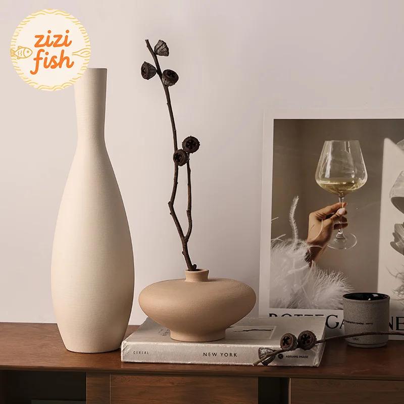 Creative Brushed Frosted Ceramic Vase Minimalist Plant Pots Table Decoration Flowers Arrangement Vases Room Aesthetic Decor